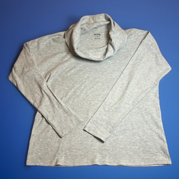 Michael Kors Waffle Knit Oversized Cowl Turtleneck Sparkle Logo sz L - Picture 1 of 6